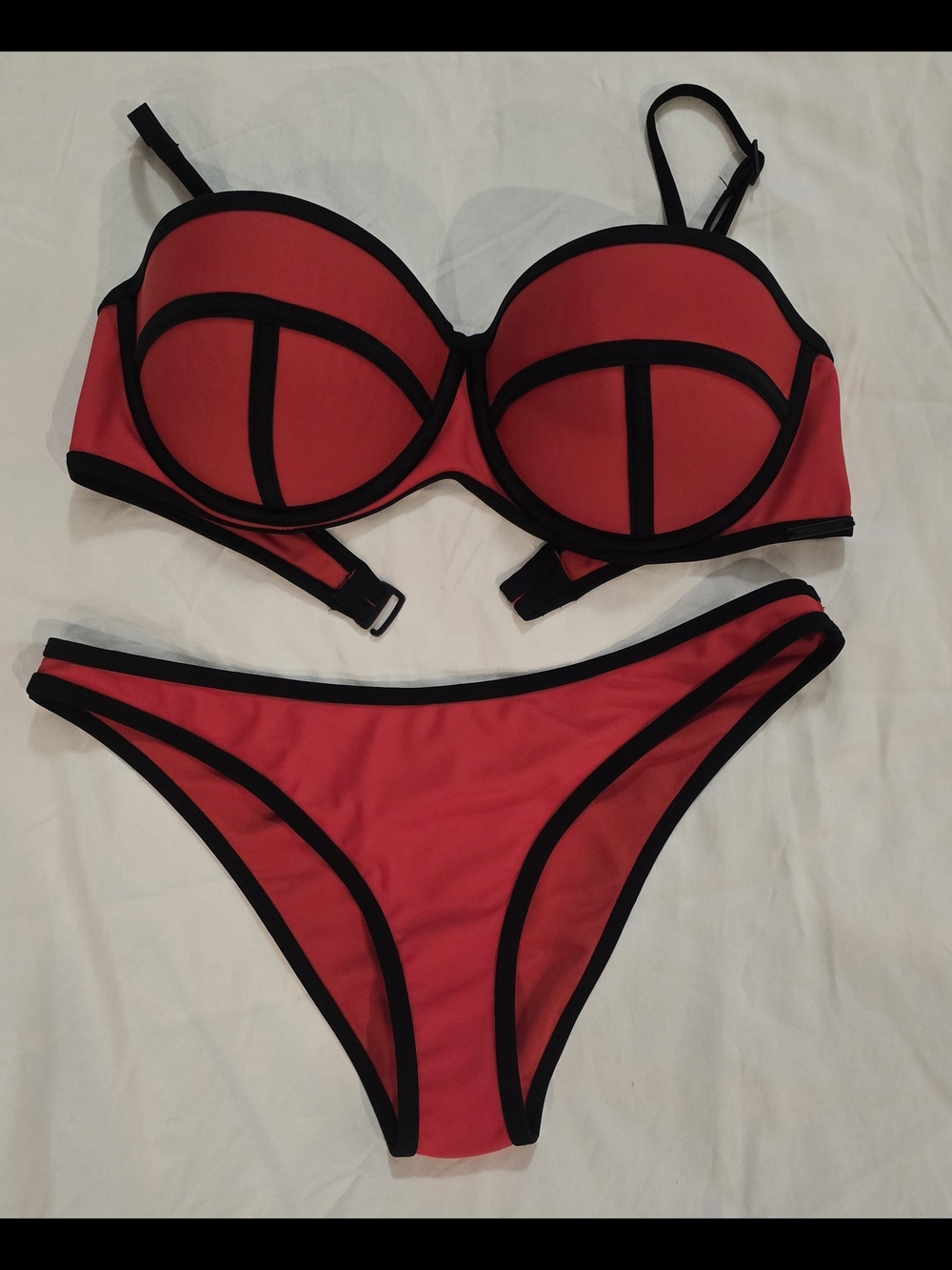 Kendall & Kylie Red Bikini Set with Black Trim Top L Bottom M
